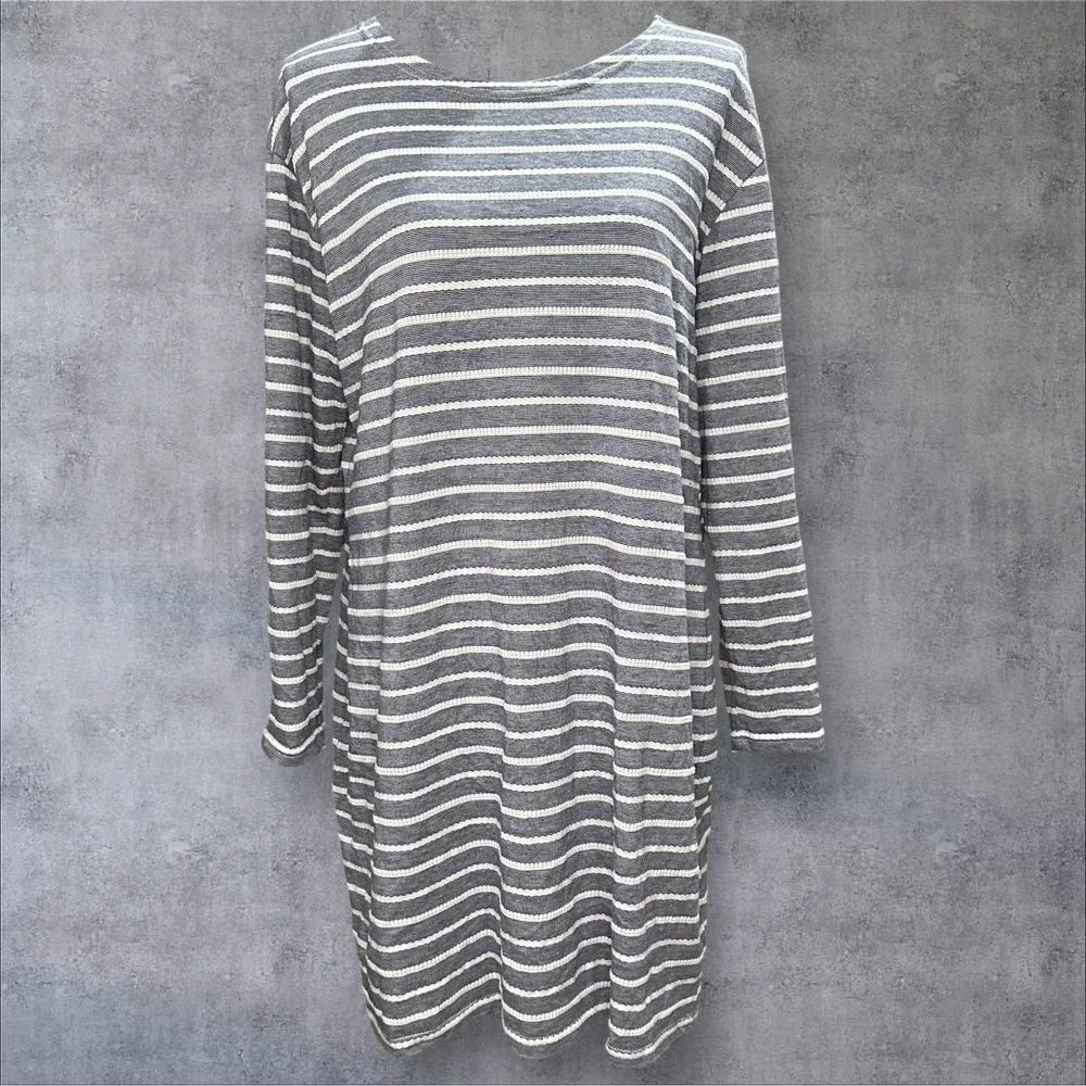 Sail To Sable Textured Knit Striped Long Sleeve Dress Size Large‎ Preppy Neutral